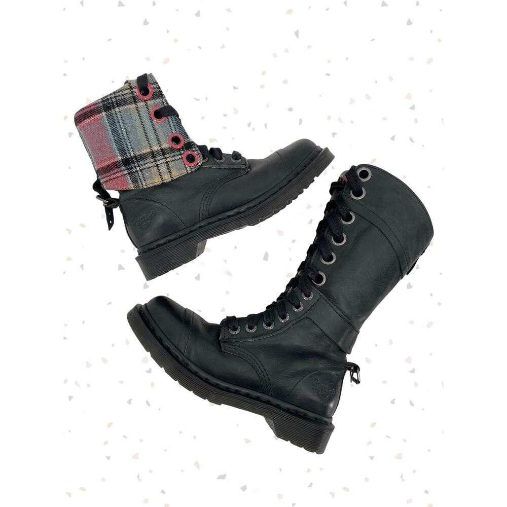 Dr. Martens Triumph Leather Boots Lace Fold Over Cyberpunk Pirate Tartan Size 6